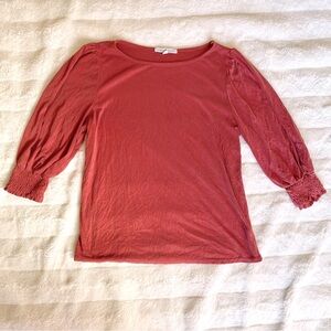 Rust Orange Puffed 3/4 Sleeve Top